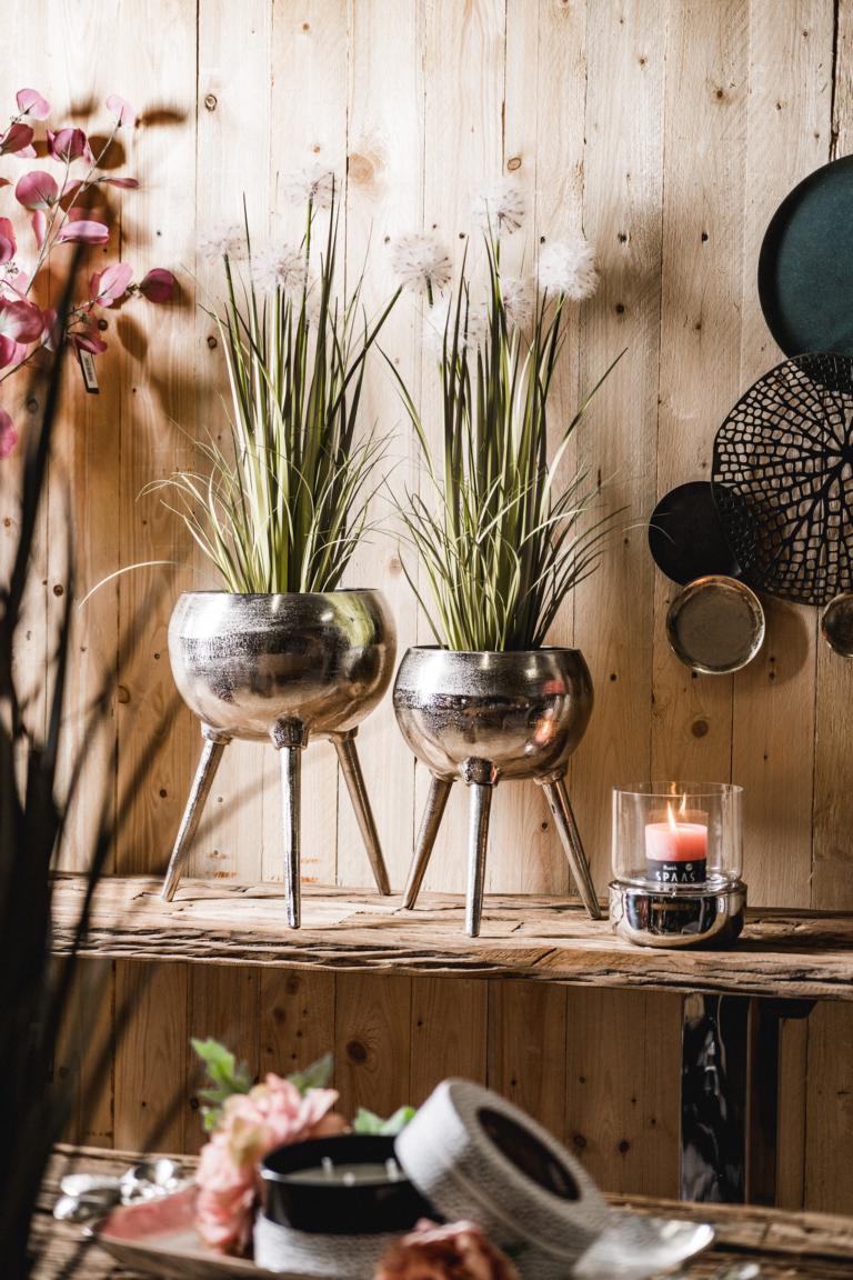Vase Dekovase Silber aus Aluminium (Metall) Windlicht Edelstahl Glas