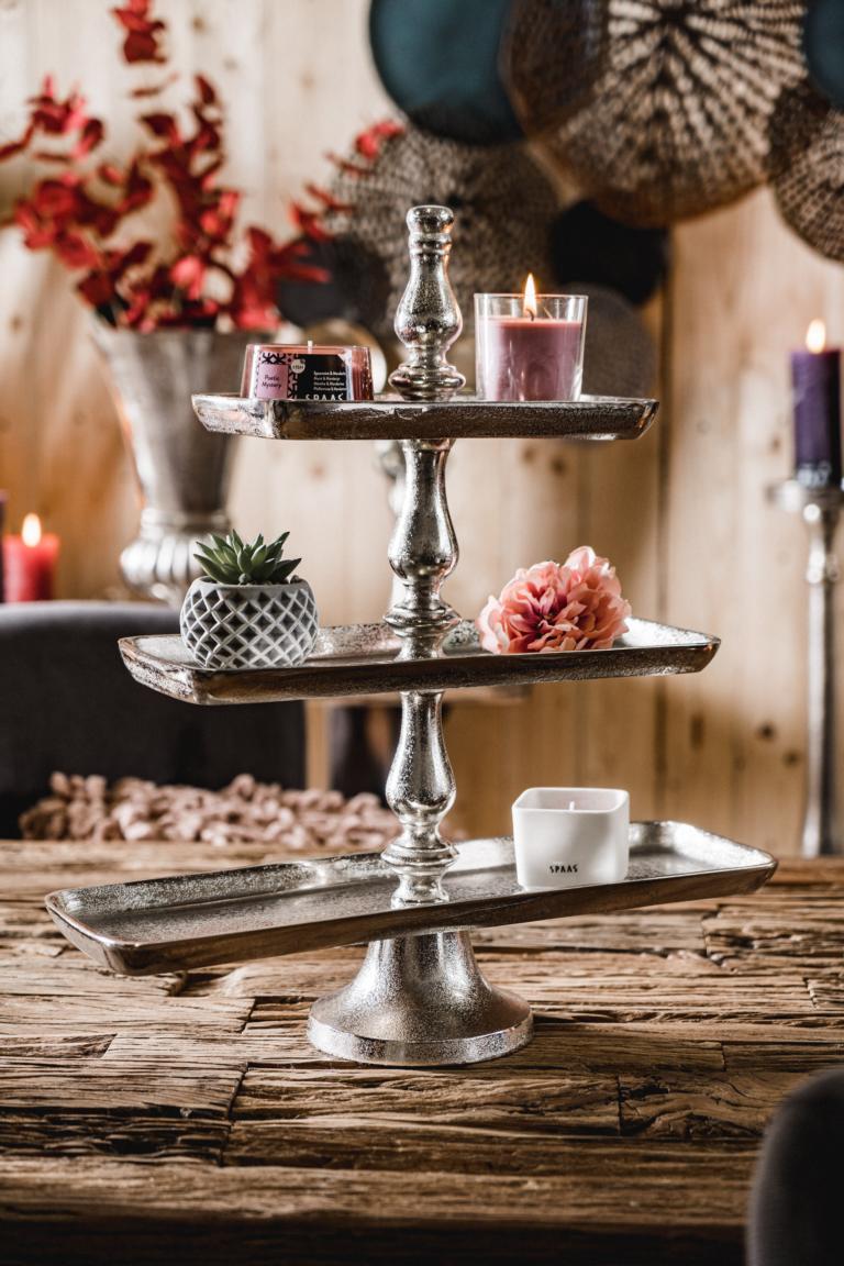 Etagere Silber aus Aluminium (Metall) Etagere 3-stöckig rechteckig Silber Aluminium