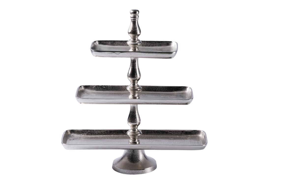Etagere Silber aus Aluminium (Metall) Etagere 3-stöckig rechteckig Silber Aluminium