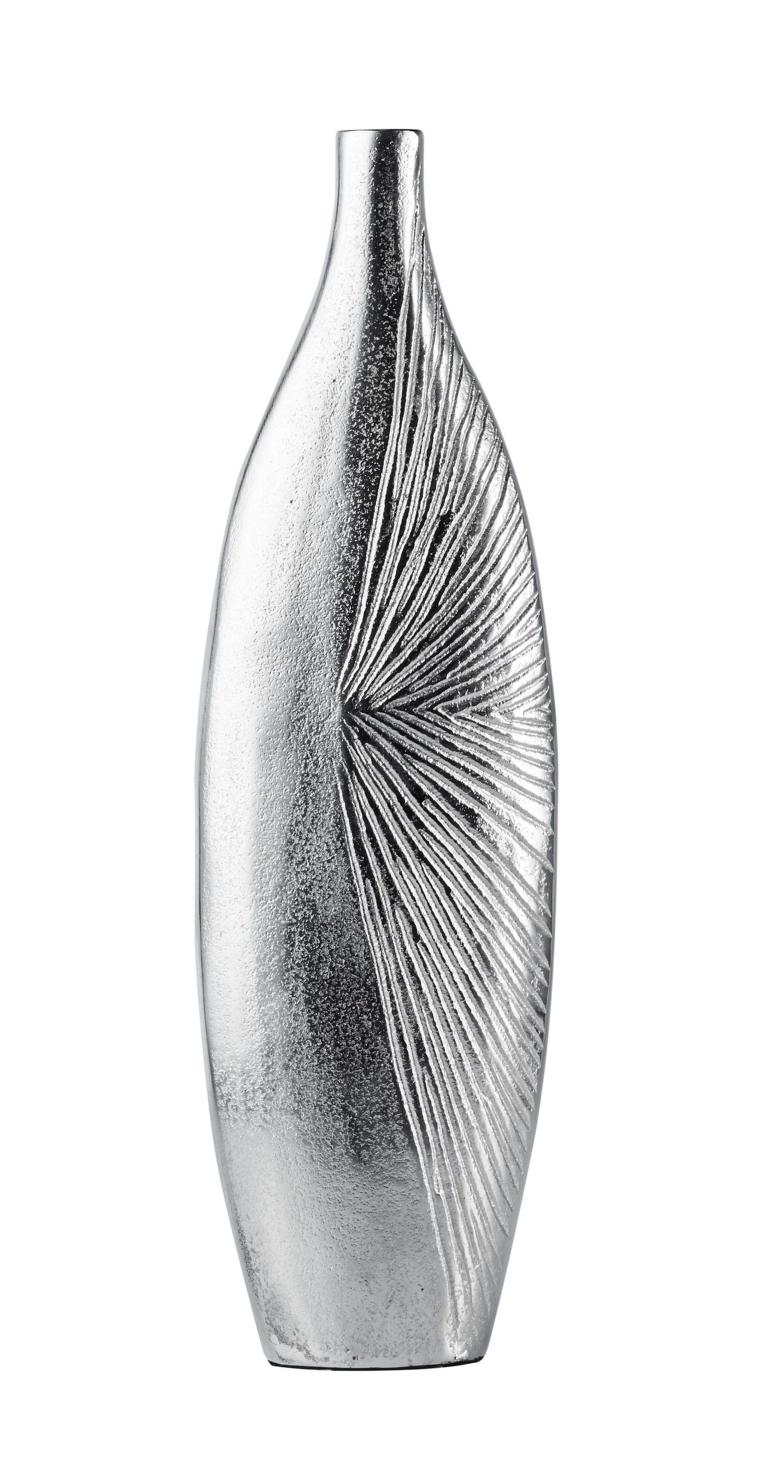 Vase-geriffelt-schmal-01 Moderne schmale Vase Silber aus Metall