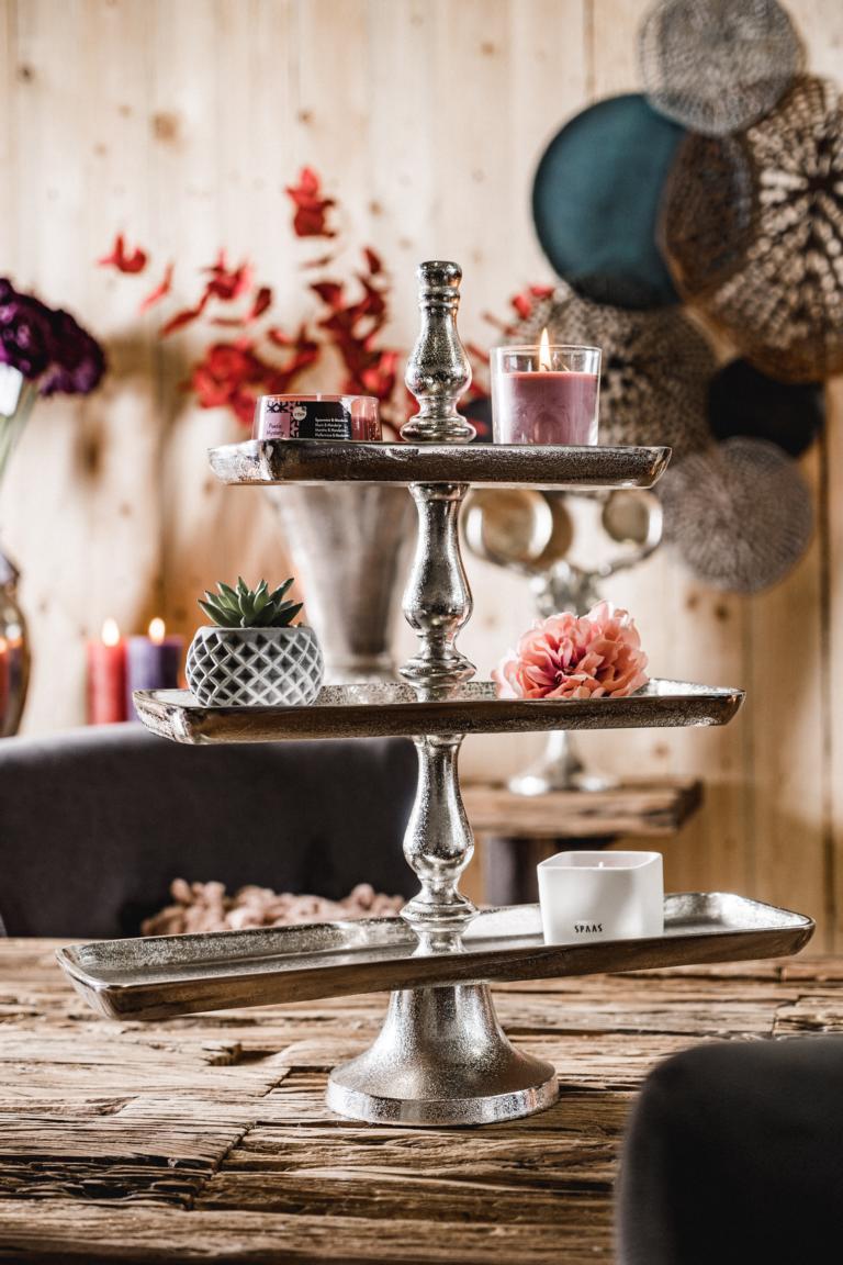 Etagere Silber aus Aluminium (Metall) Etagere 3-stöckig rechteckig Silber Aluminium