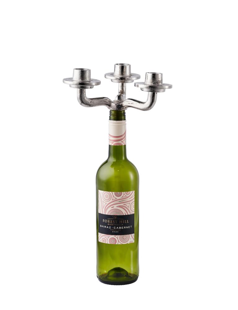 Kerzenhalter-01_1 Kerzenhalter Kerzenständer Flasche Bottle Silber aus Metall für Stabkerzen
