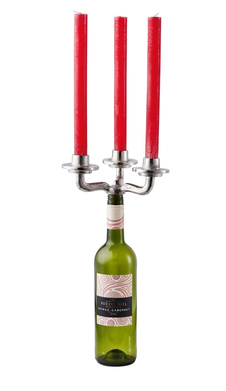 Kerzenhalter-02_1 Kerzenhalter Kerzenständer Flasche Bottle Silber aus Metall für Stabkerzen