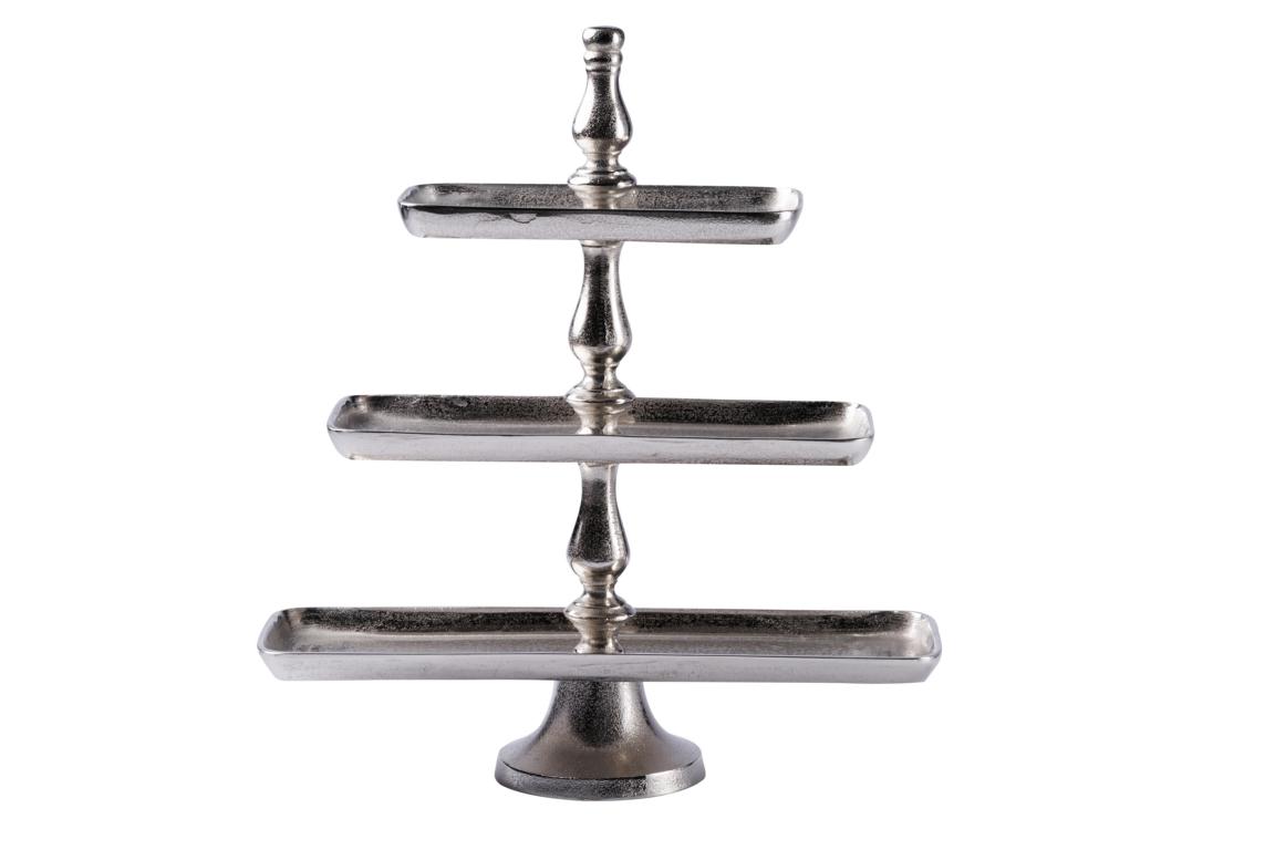Etagere Silber aus Aluminium (Metall) Etagere 3-stöckig rechteckig Silber Aluminium