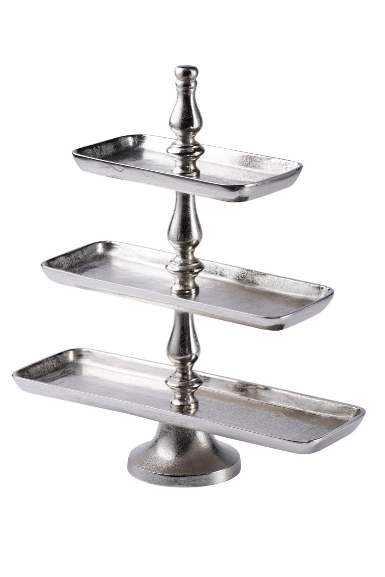 Etagere Silber aus Aluminium (Metall) Etagere 3-stöckig rechteckig Silber Aluminium