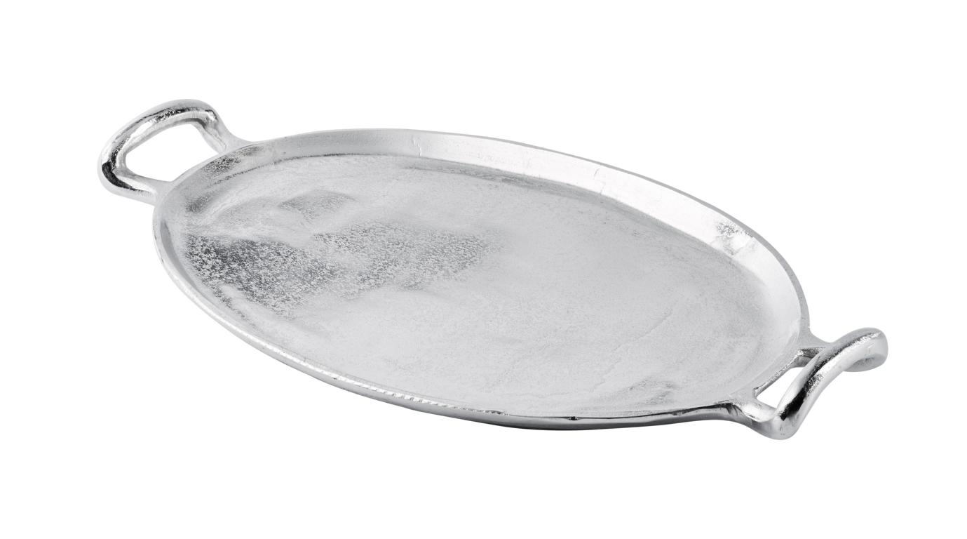 Tablet_oval_01 Tablett Oval mit Griffen Silber Metall