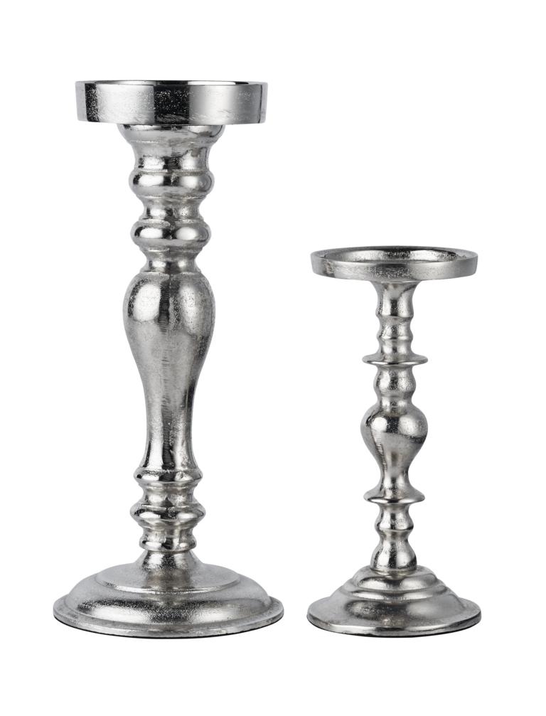 Kerzenhalter-2er-02 Kerzenständer Silber 2er Set aus Metall