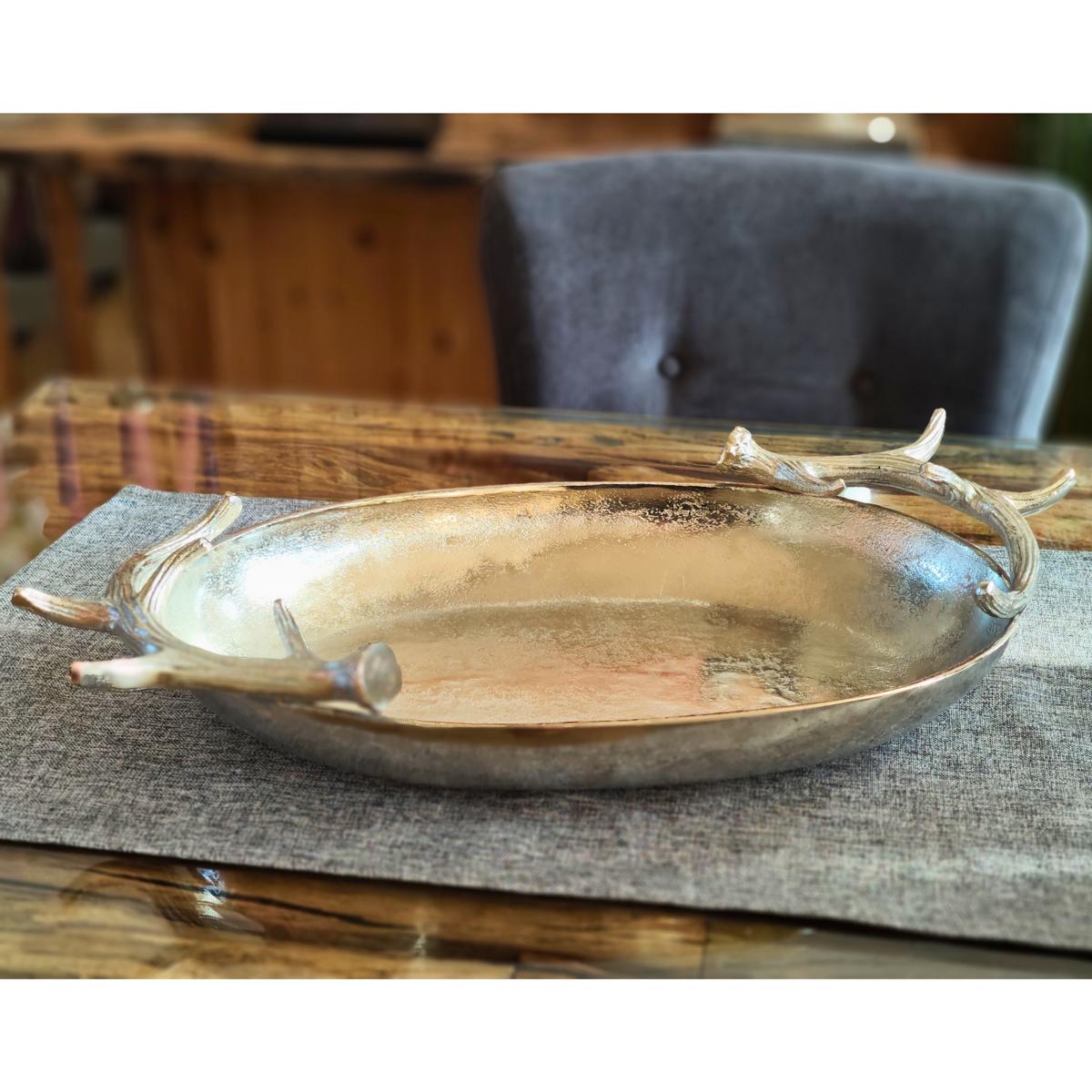 Schale mit Geweih Silber Aluminium 56 cm