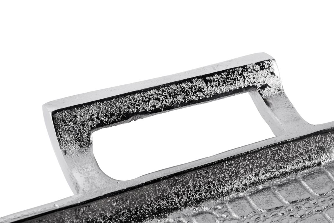Tablet-7 Tablett Silber aus Metall in Schlangenleder-Optik mit seitlichen Griffen