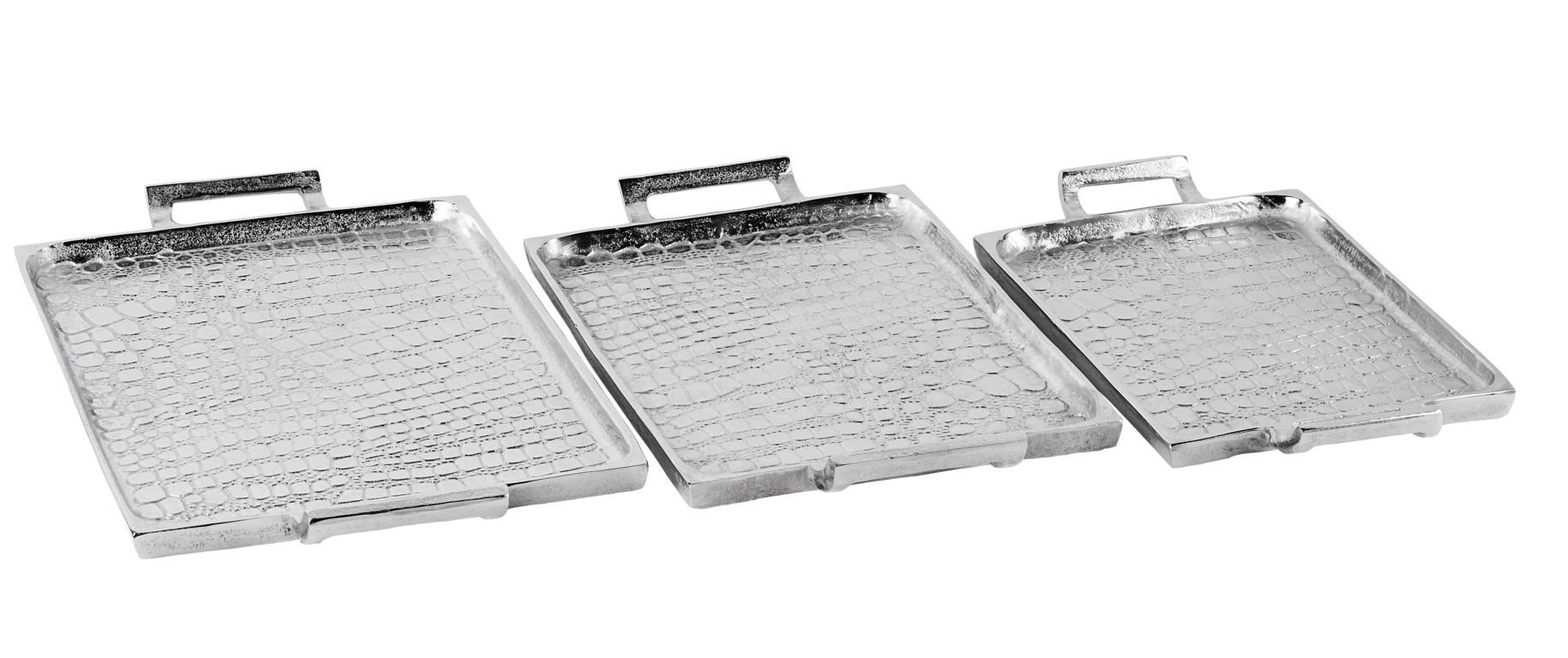 Tablet-4 Tablett Silber aus Metall in Schlangenleder-Optik mit seitlichen Griffen