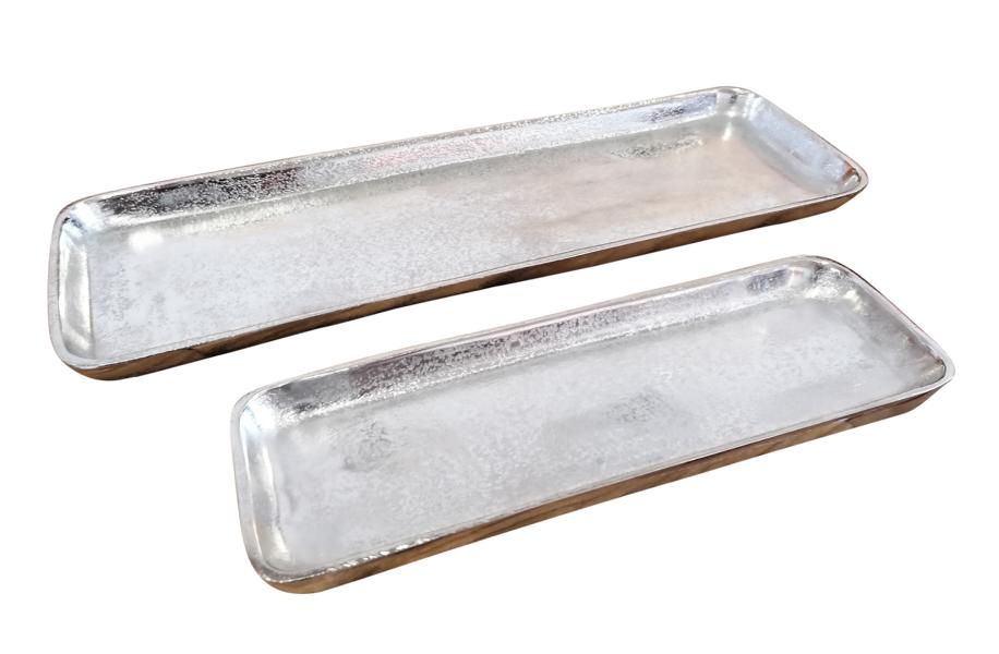 Schale-2er-Set-Silber-Aluminium-Metall-MN-DE-5067u5068-5 Schale Silber Eckig 45 cm