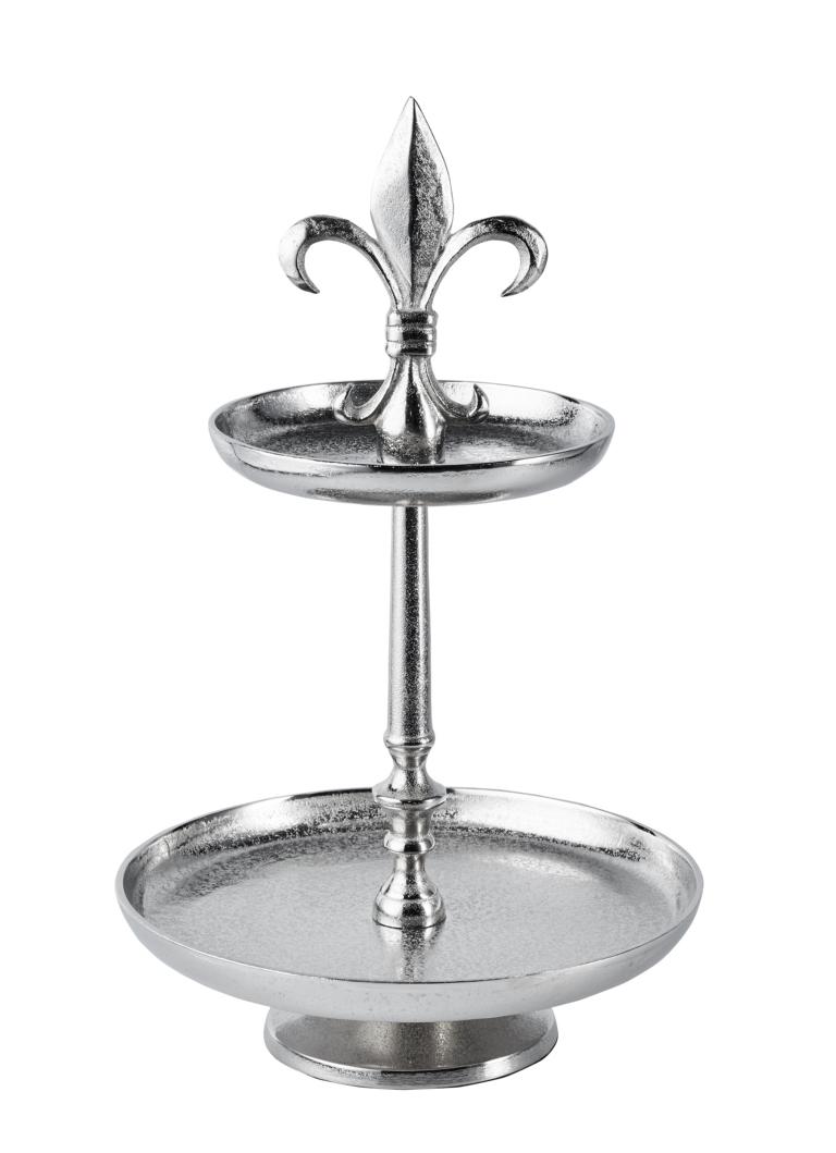 Etagere-Lilie-02 Etagere Lilie Zweistöckig aus Metall in Silber