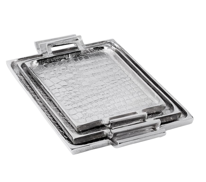 Tablet-2 Tablett Silber aus Metall in Schlangenleder-Optik mit seitlichen Griffen