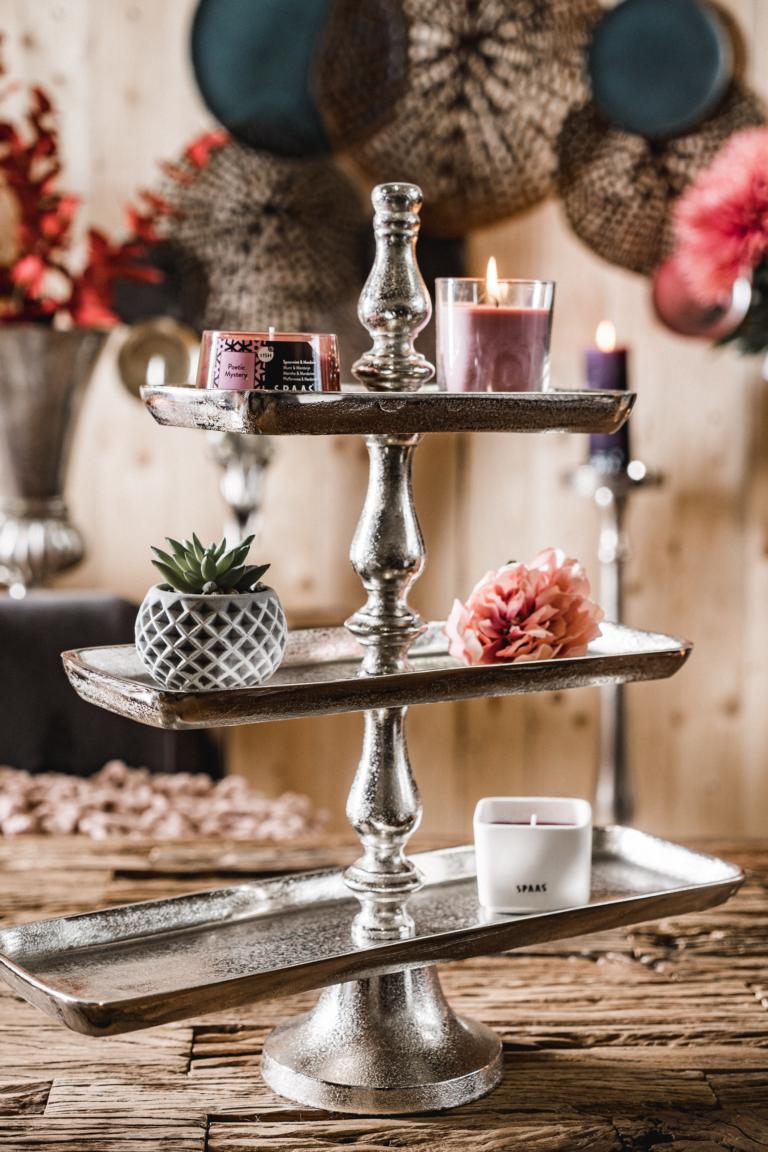 Etagere Silber aus Aluminium (Metall) Etagere 3-stöckig rechteckig Silber Aluminium