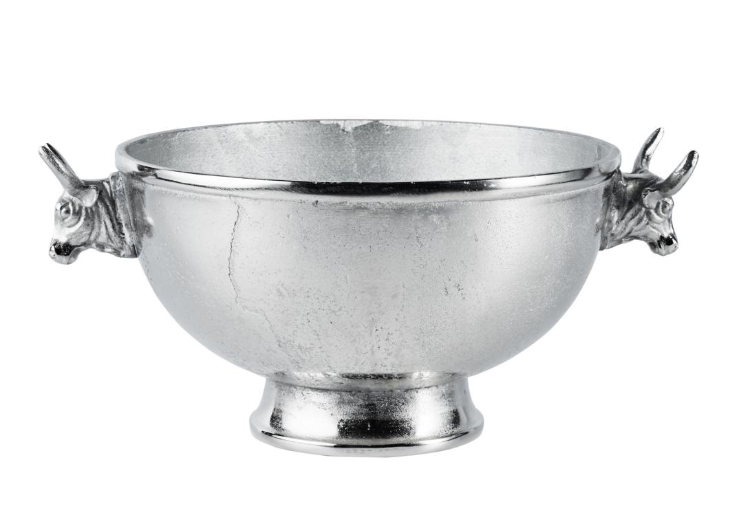 Schale-Stier-1 Schale rund Stierkopf Silber aus Aluminium