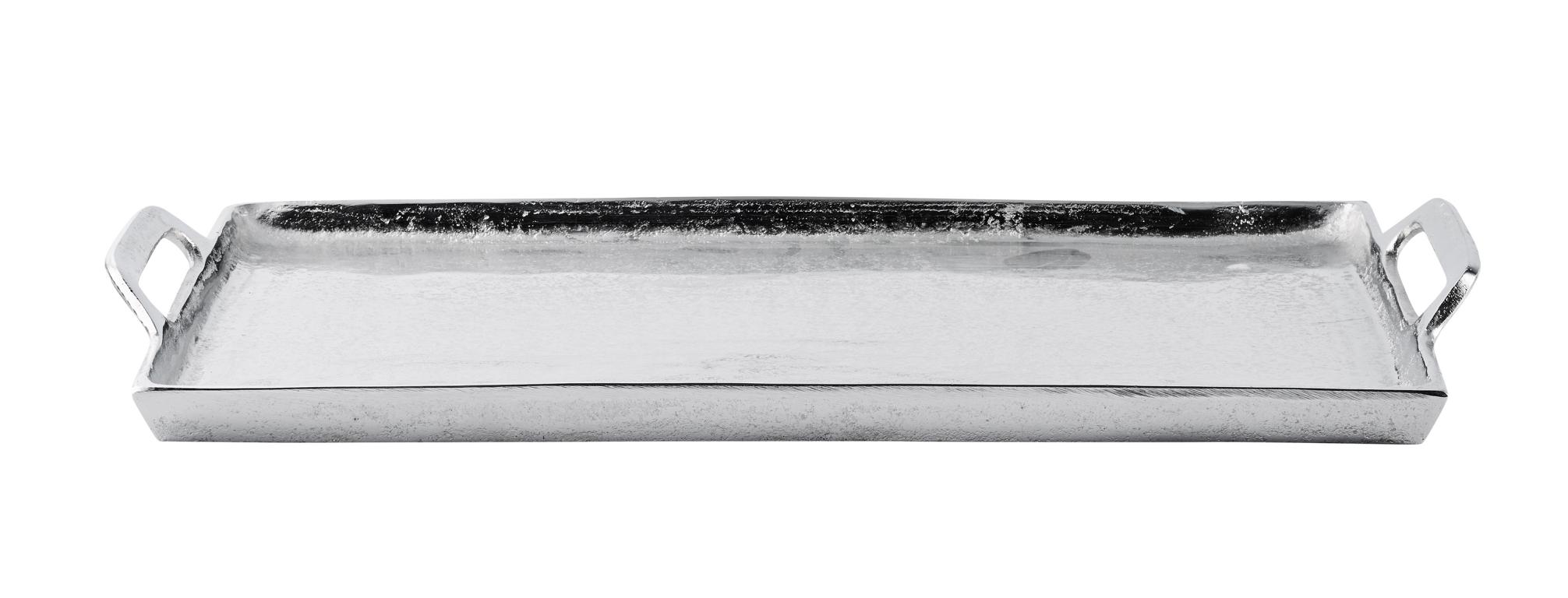Tablett_01 Tablett Rechteckig mit Griffen Silber Metall