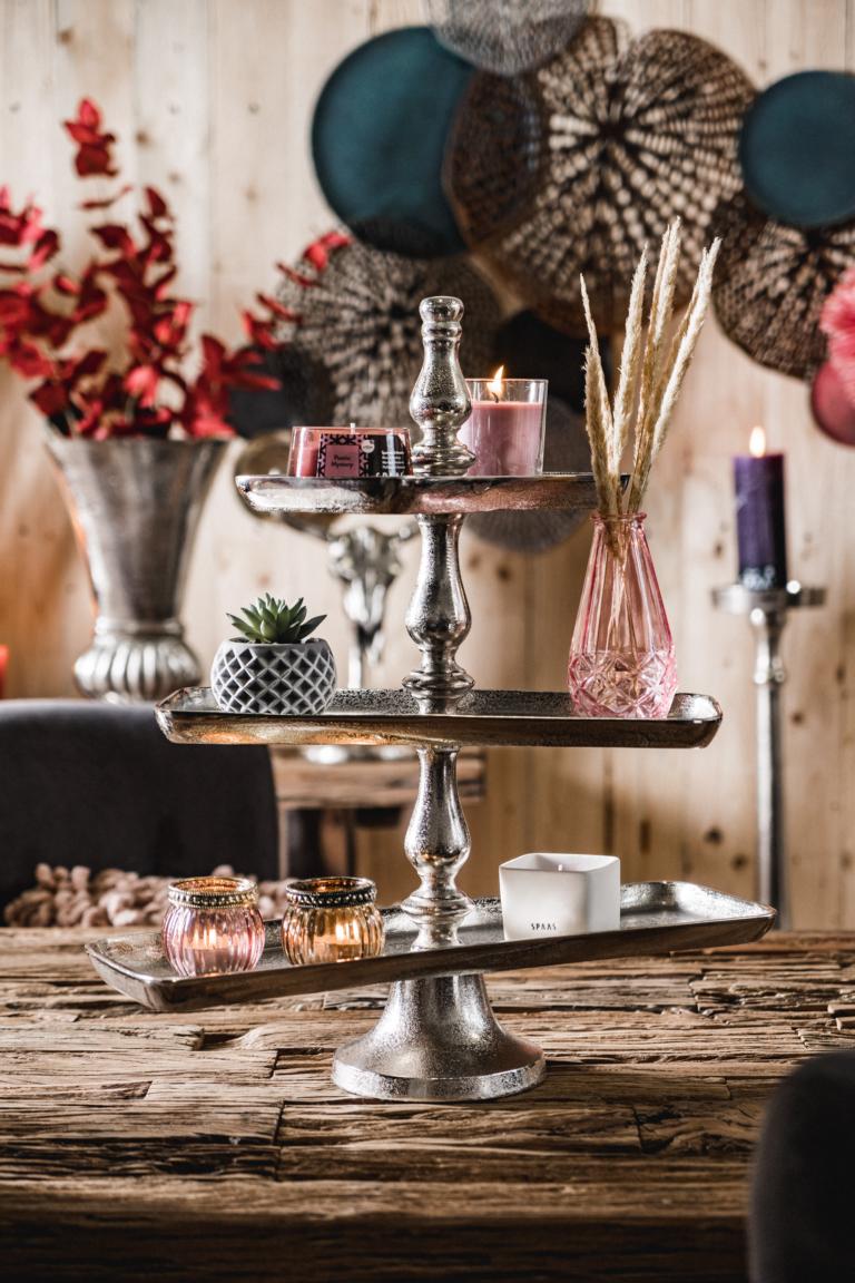 Etagere Silber aus Aluminium (Metall) Etagere 3-stöckig rechteckig Silber Aluminium