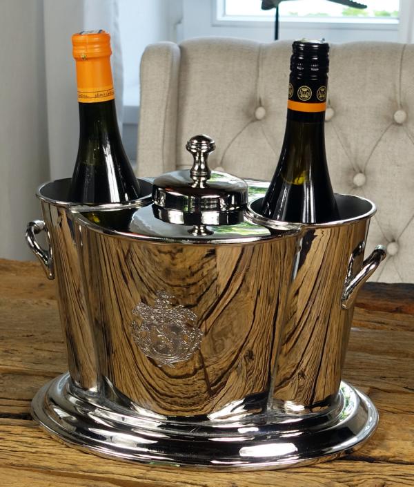 Michael Noll Champagnerkühler Weinkühler Flaschenkühler mit Eisfach Messing Silber XXL 32 cm 