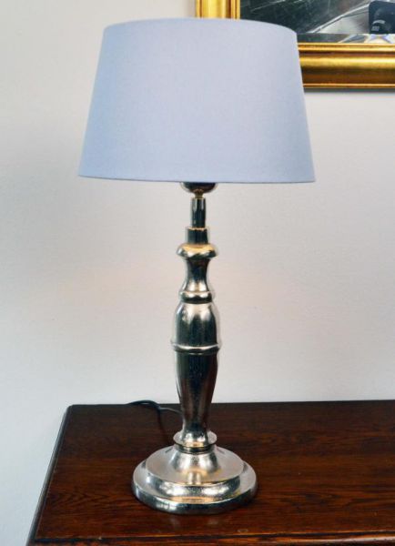TISCHLAMPE LAMPE LANDHAUS LAMPENSCHIRM NICKEL SILBER LUXUS COLMORE 62 CM 