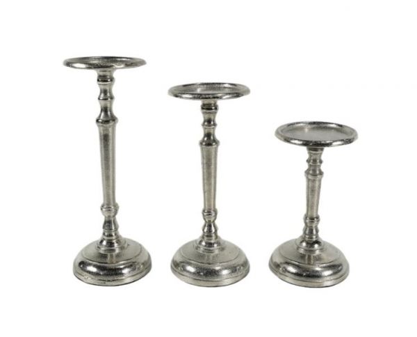 Kerzenständer 3er Set für Stumpenkerzen Silber aus Metall
