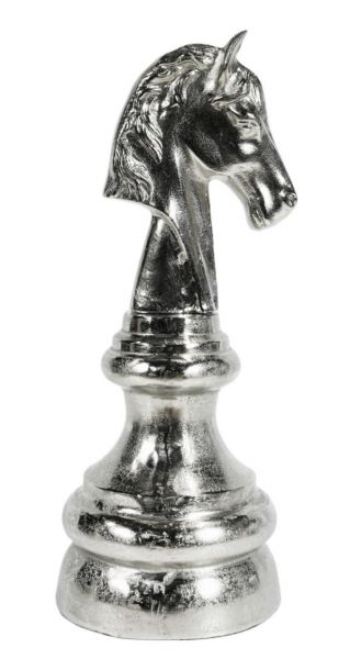 Schachfigur XXL Deko Springer Pferd aus Aluminium in Silber