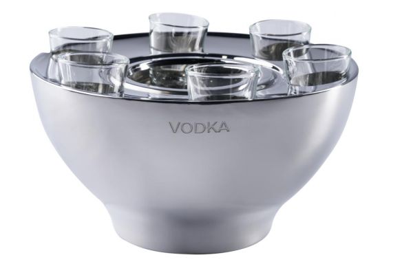 Wodka Kühler Silber Edelstahl mit 6 Gläsern