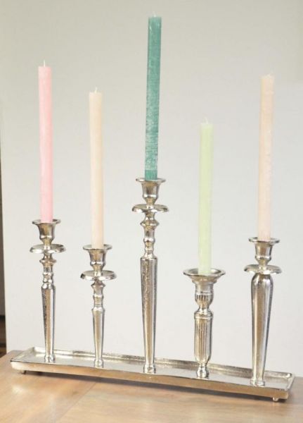 Kerzenständer 5 Stabkerzen Colmore Silber Aluminium