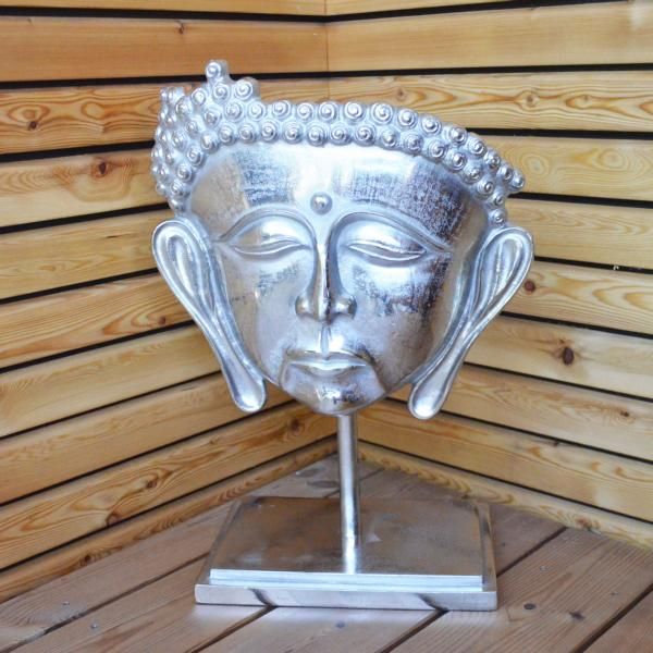 Buddha Kopf Aluminium Silber XXL