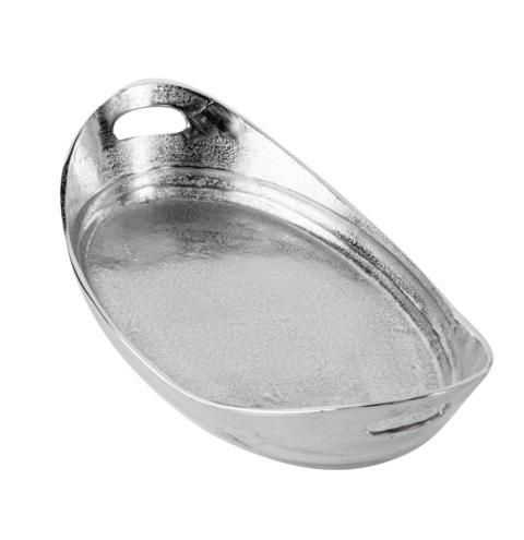 Tablett Oval mit Griffen Silber Metall