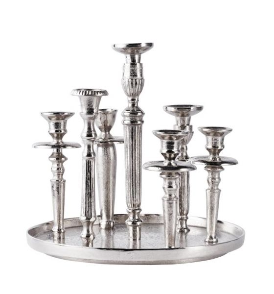 Kerzenständer Kerzenhalter Rund auf Tablett in Silber aus Metall
